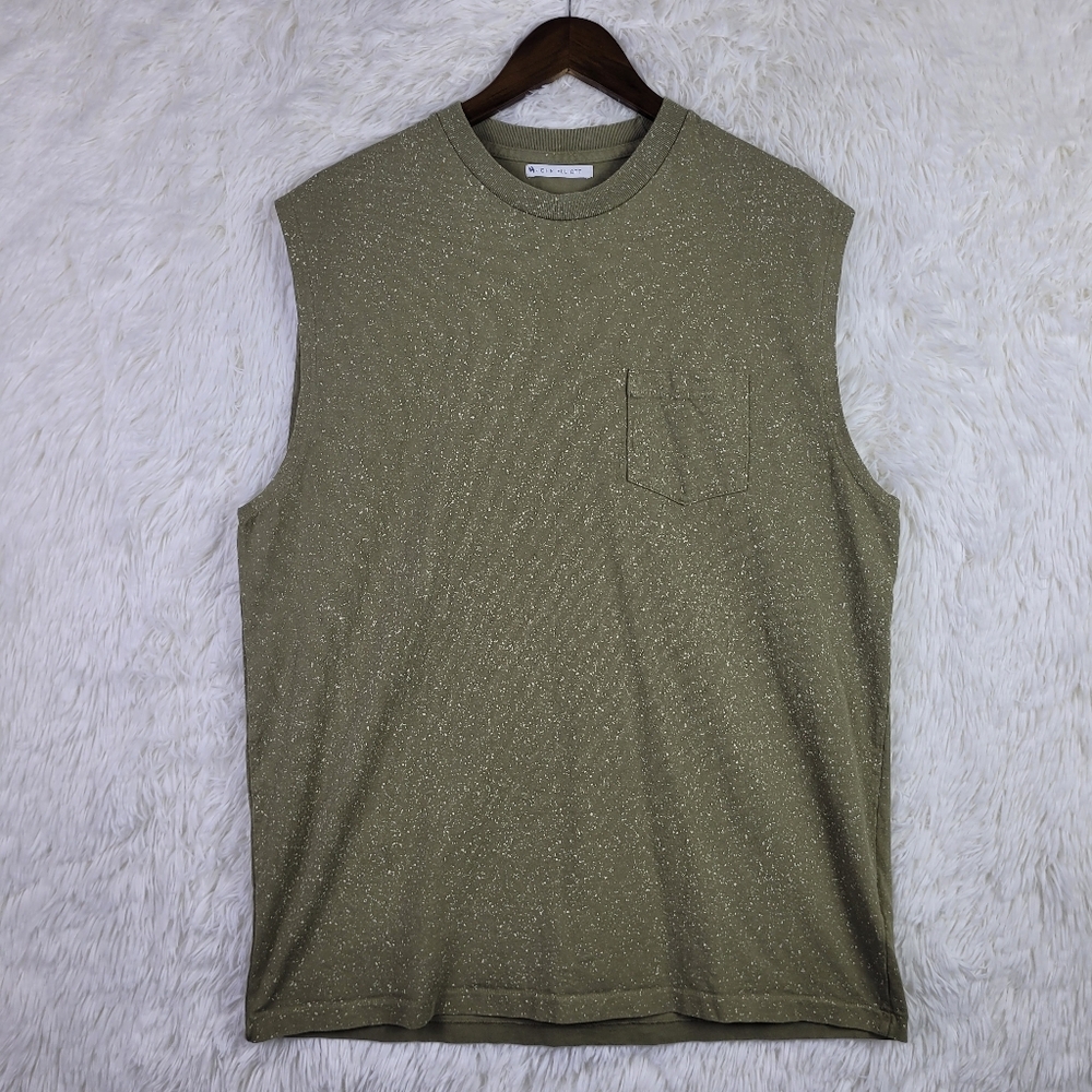 John Elliot Mens Olive Green Marled Muscle Tee Cut Off Made In USA Speckled